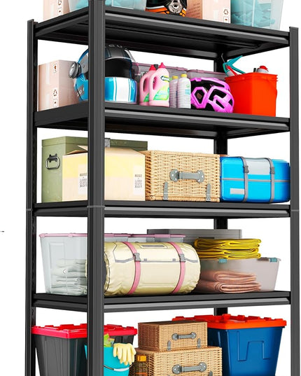 72" H Storage Shelves Heavy Duty 3000LBS Metal Garage Shelving 5 Tier Shelving Unit Adjustable Metal Shelf for Basement, Warehouse, Pantry, Closet, Kitchen 72" H x 39.4" W x 19.7" D, Black
