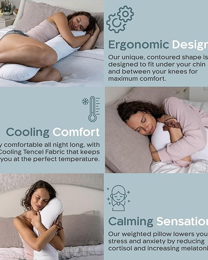 Weighted Body Pillow 6.5lbs - Weighted Pillow for Deeper Sleep (41” x 10”) - Cooling Body Pillows for Adults, Full Body Pillow for Adults, Side Sleeper Body Pillows with Cover (White)