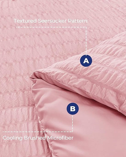 HYMOKEGE Pink Full Size Comforter Sets Seersucker 7 Pieces, All Season Luxury Bed in a Bag for Bedroom, Bedding Set with Comforters, Sheets, Pillowcases & Shams