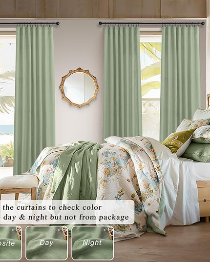 Light Sage Curtains 90 Inches Long for Living Room 2 Panels Back Tab Pocket Linen Drapes Light Filtering Semi Sheer Privacy Pale Sage Green Curtains for Bedroom Boys Boho Farmhouse Decor 52x90 Length