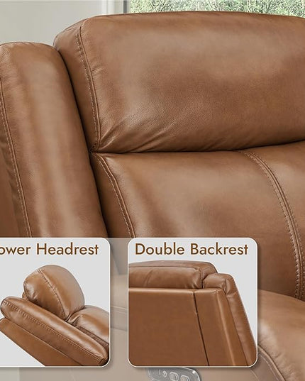 Watson & Whitely Genuine Leather Power Recliner Chairs for Adults, Wall Hugger RV Recliner with Power Headrest & Charging Ports, Electric Recliner Sofa Chair for Living Room, Saddle Brown