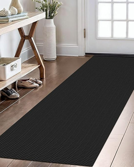 KOZYFLY Washable Runner Rug 2x6 Ft Runners for Hallways Kitchen Runners with Rubber Backing Braided Cotton Entryway Runner Indoor, Carpet for Hall Foyer Bedroom, Black/Grey