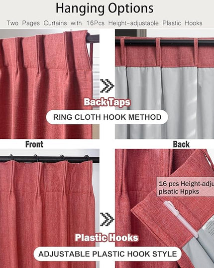 IVAPUPU Linen Pinch Pleated 100% Blackout Curtains for Bedroom - 2 Pages Black Out Fall Curtains 63 Inch Long 2 Panel for Living Room Darkening Thermal Window Curtain Drapes with 16pc Hooks