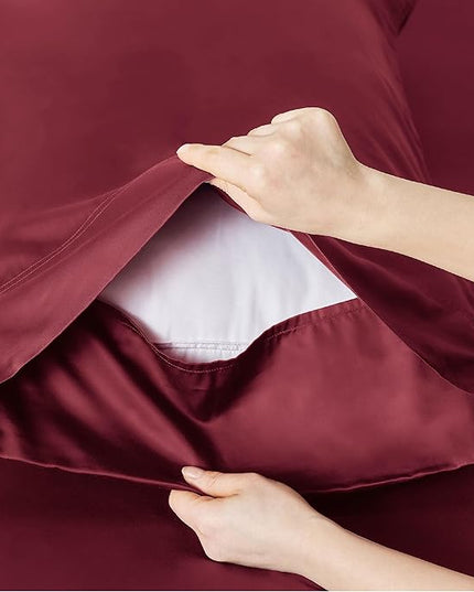 Bedsure Cooling Sheets Twin, Rayon Derived from Bamboo, Breathable & Soft Twin Sheets Set, Deep Pocket Up to 16 Inches, Hotel Luxury Silky Bedding for Hot Sleepers, Burgundy