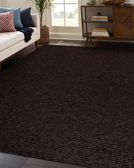 Beverly Rug Non-Slip Modern Rug 6x9 Solid Traditional Rubber Backing Machine Washable Soft Thin Indoor Area Rugs for Living Room Stain Resistant Non Shedding Casual Carpet (6 x 9 Brown)