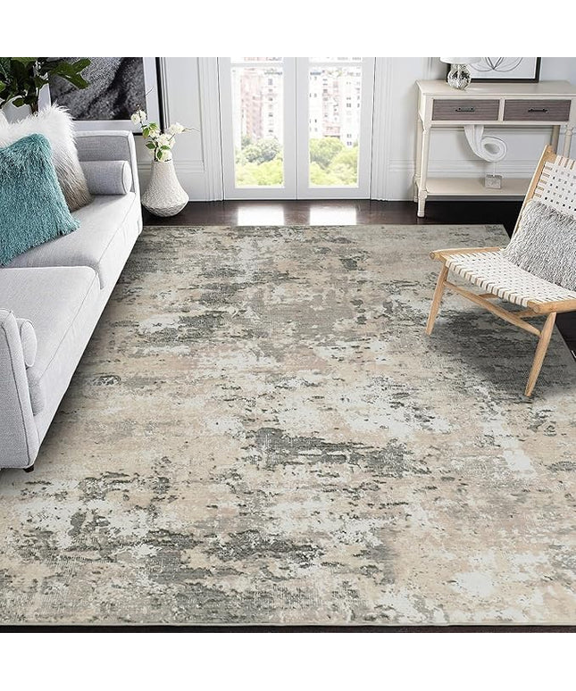Modern Abstract Area Rug 9x12 Non Slip Non Shedding Rug Low Pile Stain Resistant for Bedroom Living Room,Grey Yellow