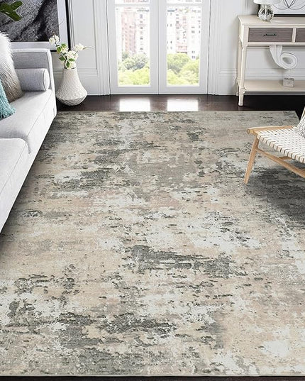 Modern Abstract Area Rug 3x5 Non Slip Non Shedding Rug Low Pile Stain Resistant for Bedroom Living Room,Grey Yellow