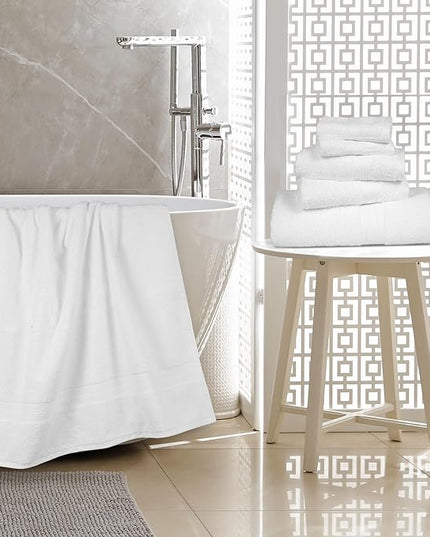 Amazon Basics 6 Piece Oversized Fade resistant Towel set, 100% Cotton towels for bathroom, soft and absorbent, 2 Bath Towels, 2 Hand Towels and 2 Washcloths bathroom towel set, White