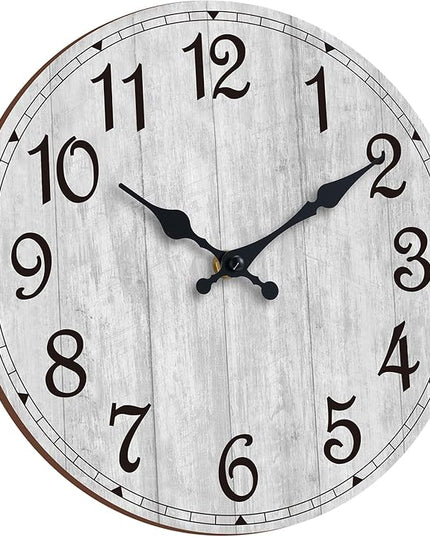 HYLANDA Wall Clock 14 Inch, Gray Wall Clocks Battery Operated Silent Non Ticking, Vintage Rustic Wooden Clocks Decorative for Kitchen Bathroom, Living Room, Bedrooms, Dining Room, Office (14")