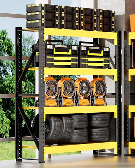 48" W Garage Shelving,4-Tier Heavy Duty Storage Shelves Unit with Adjustable Metal Shelf for Warehouse,Basement,Workshop,4000LBS,48" W x 20" D x 79" H,Black&Yellow