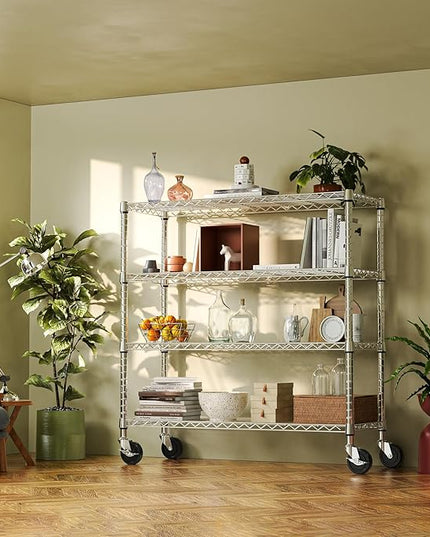 IZEUK 4-Tier Heavy Duty Metal Wire Shelving Unit, Adjustable Storage Rack Organizer for Garage, Kitchen, Office, Pantry, Warehouse (Chrome, 17.7" D x 47.2" W x 59.1" H)