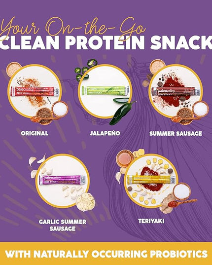 Paleovalley 100% Grass Fed Garlic Summer Sausage Beef Sticks - Delicious Gluten Free Beef Snack - High Protein Keto Friendly
