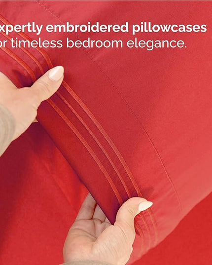 Twin XL Size 3 Piece Sheet Set - Comfy Breathable & Cooling Bed Sheets Set - Hotel Luxury Bedding for Women, Men, Kids, Teens, Boys & Girls - Deep Pockets, Ultra-Soft, Wrinkle Free - Oeko-Tex - Red