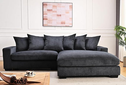 Luxe Oversized Two-Piece Sectional Couches for Living Room, 102.4-Inch L Shaped Sofa with Chaise, Upholstered with Corduroy Fabric, Black - Right Facing