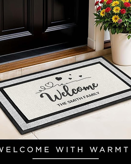 My Sign Center Personalized Doormat, Custom Welcome Mat for Front Door,Love and Hearts, Indoor/Outdoor Anti Slip Backing, 18x30 Inches, Polyestere Top Made in USA