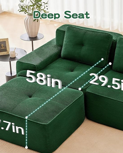 Hommoo Oversized Modular Sectional Sofa, 8 Seat Sleeper Sofa Bed, Comfy Corduroy Couch with Deep Seat, 153”Convertible Boneless Sofa with Ottoman for Living Room No Assembly Required Green