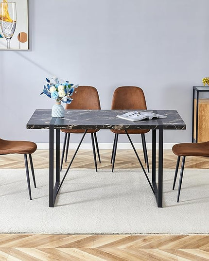 Dining Table Set for 4,Modern Rectangle Dining Table and Fabric Dining Chairs 4, 5 Piece Kitchen Table and Chairs for 4