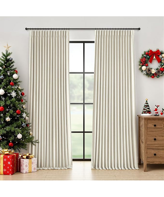 Pinch Pleated Blackout Linen Curtains 108 Inches Extra Long Curtain for Bedroom Living Room 2 Panels Thermal Insulated Full Black Out Drapes Natural Room Darkening Floor to Ceiling Curtains , 9 Ft