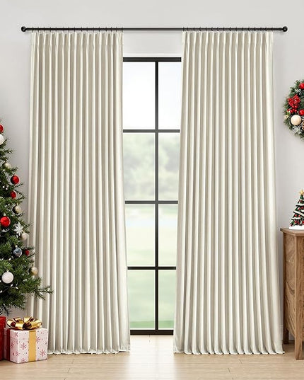 Pinch Pleated Linen Blackout Curtains - 100% Black Out Curtain for Bedroom Living Room, Thermal Insulated Pinch Pleat Double Layer Room Darkening Drapes with Hooks, Natural, 2 Panels, 40”W x 112” L