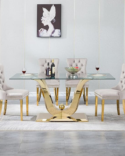 HomVent 70'' Glass Dining Table Set for 4, Modern Rectangle Kitchen Table Set for 4, Glass Kitchen Table and Chairs Set for 4 for Living Room,Kitchen