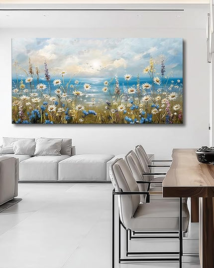 Large Wall Decor for Living Room Canvas Wall Art for Office Modern Wall Decorations for Bedroom White Flower Landscape Paintings Farmhouse Pictures Artwork Room Home Decor 48x24