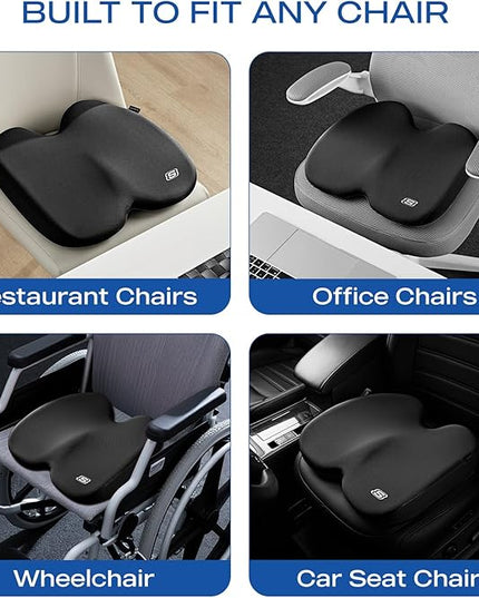 Skechers Seat Cushion, Ergonomic Memory Foam Cushion for Long Sitting Hours on Office & Home Chair, Car Seat Cushion for Sciatica, Coccyx Cushion,Black
