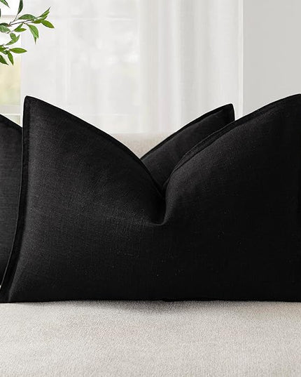 Foindtower Pack of 2, Decorative Linen Soild Throw Pillow Covers Soft Accent Lumbar Cushion Case Boho Farmhouse Pillowcase for Chair Couch Sofa Bedroom Living Room Home Decor 12 x 20 Inch Black