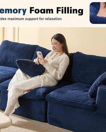 106.3” Sectional Couches for Living Room, Cloud Couch, Modular Sectional Sofa, Convertible Sofas Bed, Deep Seat Sofa, Corduroy, Blue