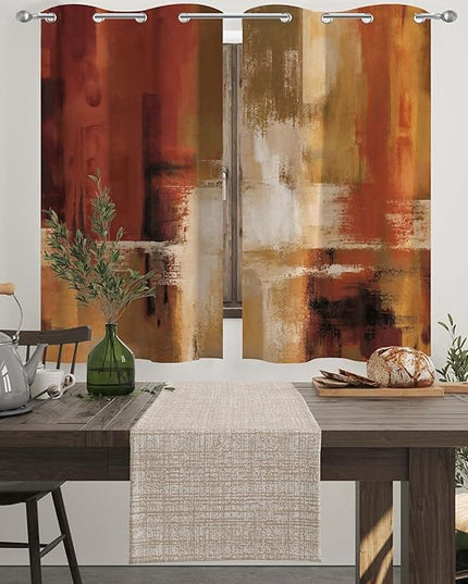 Asuexpect Burnt Orange Kitchen Curtains 2 Panels Abstract Rust Curtain Room Darkening Grommet Window Drapes Modern Decorative Window Treatments, 26x36 Inches