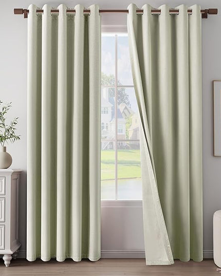 100% Blackout Linen Textured Curtains 96 Inch Length 2 Panels Set for Living Room, Bedroom, Light Weight Curtains with Grommets Top, Full Blackout Curtains Privacy Protection, Beige, 66" W x 96" L