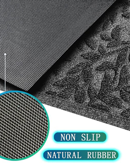 Bulijojo Sturdy Front Entrance Doormats,Durable Heavy Duty Welcome Mat,Thick Absorbent Natural Rubber Non Slip Mat,Easy Clean Entryway Mat Leaves Grey 23"x35"