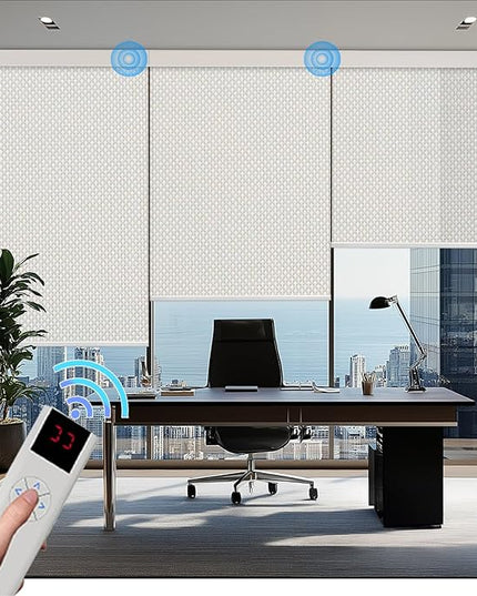 Motorized Blinds with Remote Cordless Automatic Motorized Shades Custom Blinds for Windows Smart Curtains Compatible with Alexa Google Home(3% Solar Beige,W53 x H72in)