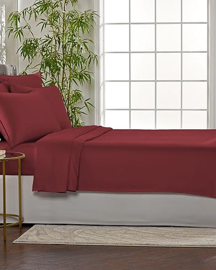 Pure Bamboo Queen Sheets, Genuine 100% Organic Viscose Derived from Bamboo Bed Sheet Set, Luxuriously Soft & Cooling, Double Stitching, 2 Year Quality Promise (Queen, Merlot)