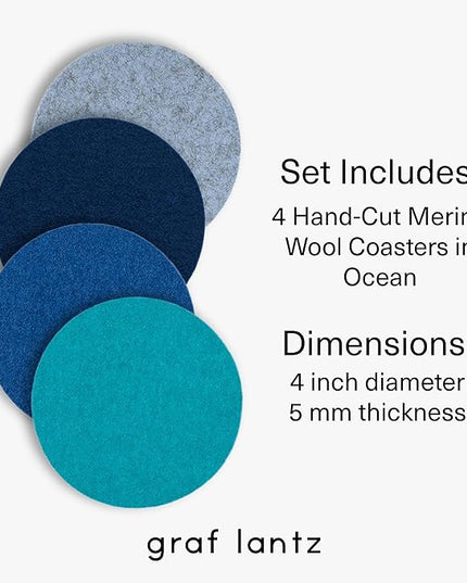 Graf Lantz - Bierfilzl Merino Wool Round Coasters Set of 4 - Ocean (4" Circles) - Absorbs 30% of Weight - German Wool - Heat Resistant, Sustainable, & Reusable - Home Decor & Coffee Table Decor