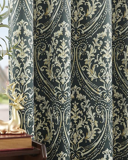 jinchan Blackout Curtains for Bedroom, Gray Damask Patterned Curtains 96 Inch Length for Living Room, Vintage Medallion Art Deco Drapes, Thermal Insulated Grommet Window Treatments, 2 Panels Grey
