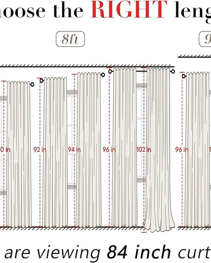 Linen Cotton Farmhouse Curtains for Living Room, Cream Off White Natural Fabric Semi Sheer Curtains 84 Inches Long, Neutral Ivory Boho Pleated Bedroom Bay Window Curtain Drapes 84 Length 2 Panels Set