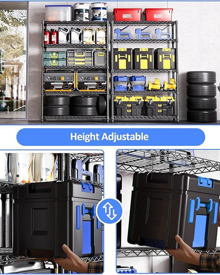 IZEUK 5-Tier Heavy Duty Metal Storage Shelving Unit (Black, 17.7" D x 47.2" W x 72.3" H, 1750 lbs Capacity), Adjustable Steel Wire Rack Shelf Organizer for Garage, Kitchen, Basement, Laundry, Office