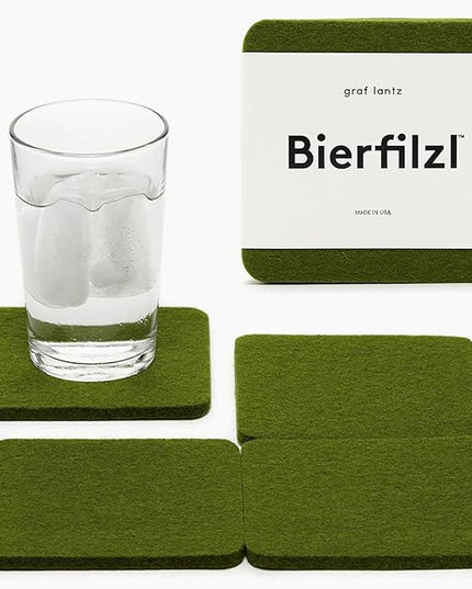Graf Lantz - Bierfilzl Merino Wool Square Coasters Set of 4 - Loden Green (4"x4"x5mm) - Absorbs 30% Weight, Natural German Wool - Heat Resistant, Sustainable, Reusable - Home Decor, Coffee Table Decor