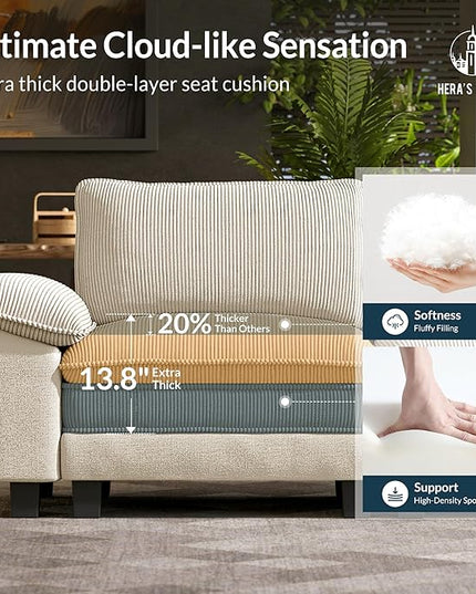 HERA'S HOUSE 158" Modular Sectional Sofa, Oversized U Shaped Couches for Living Room, Comfy Cloud Couch with Ottoman, 6-Seater Deep Seat Sofa with Throw Pillow, Corduroy and Chenille Beige