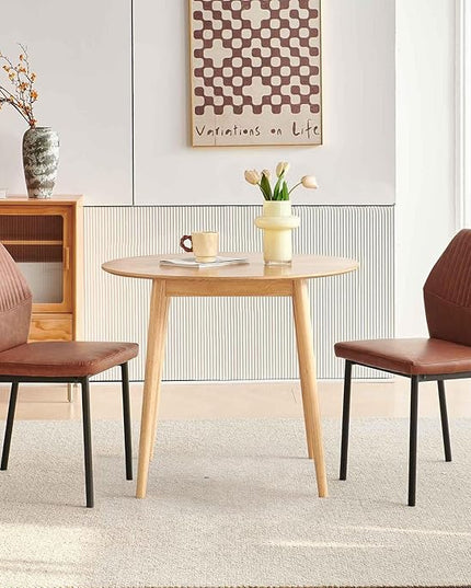 Dining Chairs Set of 2, Brown PU Leather Dining Chairs, Comfortable Upholstered Armless Kitchen Chairs with Black Metal Legs for Living Room, Dining Room, Kitchen