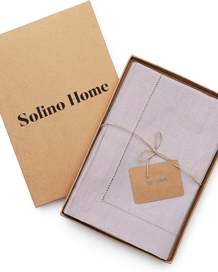 Solino Home Linen Napkins Set of 4 - Classic Hemstitch 100% Pure Linen Lilac Dinner Napkins Cloth 20 x 20 Inch - Handcrafted and Machine Washable