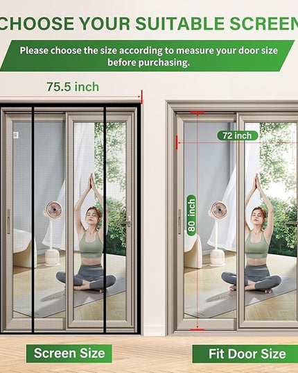 Magnetic Screen Door - Upgraded Heavy Duty PET Screen Door Mesh, Double Door Screen for French/Sliding Patio Door, Hands-Free Magnetic Closure, Fit Door Size 72" x 80" (Screen Size 74" x 82")