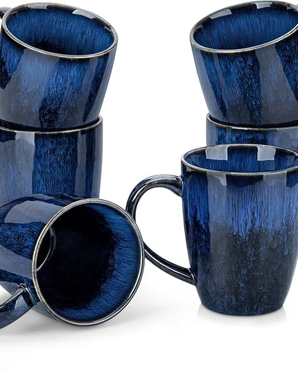 vancasso STARRY Ceramic Coffee Mug Set of 6, 16 Oz Tea Cups with Handle for Latte, Tea, Cappuccino, Milk, Cocoa, Microwave&Dishwasher Safe, Blue