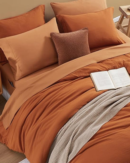 WRENSONGE Twin Comforter Set- 5 Pieces Burnt Orange Bed in a Bag, All Season Twin XL Bedding Sets with 1 Fitted Sheet, 1 Flat Sheet, 1 Pillow Sham and 1 Pillowcase