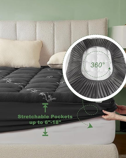 BEDLORE RV Queen Mattress Topper Viscose Derived from Bamboo,Pillow Top Mattress Pad with Stretchable Pockets for 6"-15" Mattress, Soft Breathable Mattress Topper for Back Pain Relief(Dark Gray)