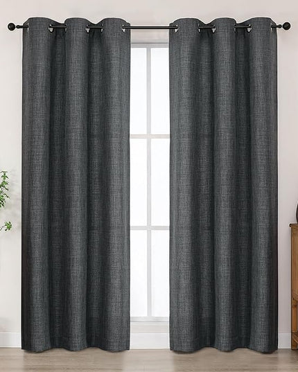 Chyhomenyc Coal Black Curtains 72 Inches Long 2 Panels for Living Room, Light Filtering Faux Linen Textured Soft Window Curtains, Farmhouse Home Decor Grommet Bedroom Drapes, 40Wx72L, 2PCS