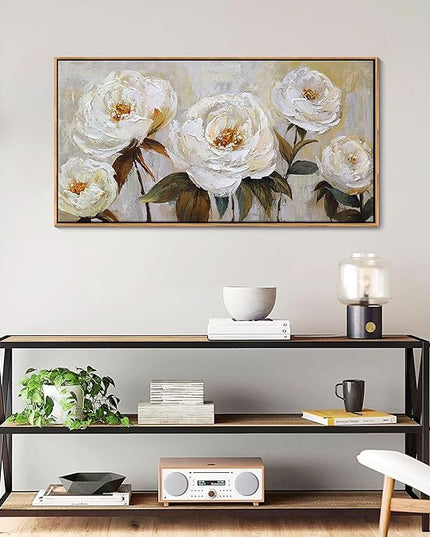 Flower Canvas Wall Art Textured Floral Picture Wall Decor White Large Elegant Painting for Living Room Modern Artwork for Home Decor Pictures for Bedroom Wall Decor 20×40IN