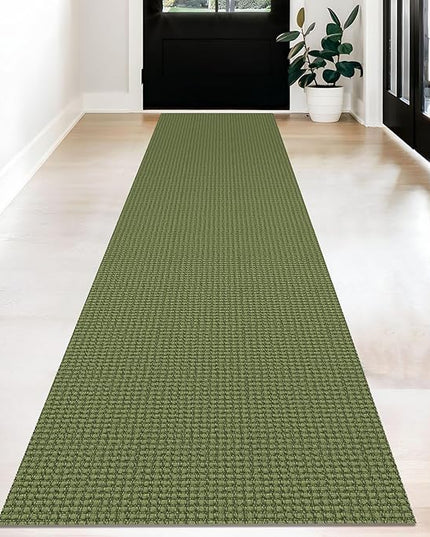 KOZYFLY Long Runners for Hallways 2x12 ft Washable Kitchen Runner Non Slip Rubber Backed Hallway Rugs Cotton Entryway Runner Rug Floor Carpet for Indoor Hall, Kitchen, Bright Green/Earthy Green