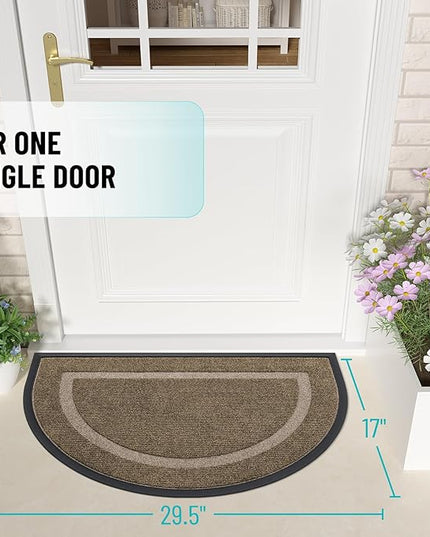 OLANLY Half Circle Door Mat Indoor Outdoor Entrance Welcome, Waterproof All-Season, All-Weather Doormat, Sturdy Natural Rubber, Low Profile, Easy Clean Patio Porch Entryway Mat, 29.5x17, Brown