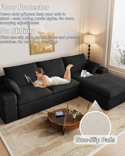 107" Cloud Couch Modular Sectional Sofa for Living Room, L-Shape Boneless Couch with Deep Seat, Modern Corduroy 3-Seater, No Assembly Required (Black,Right-Facing Chaise)